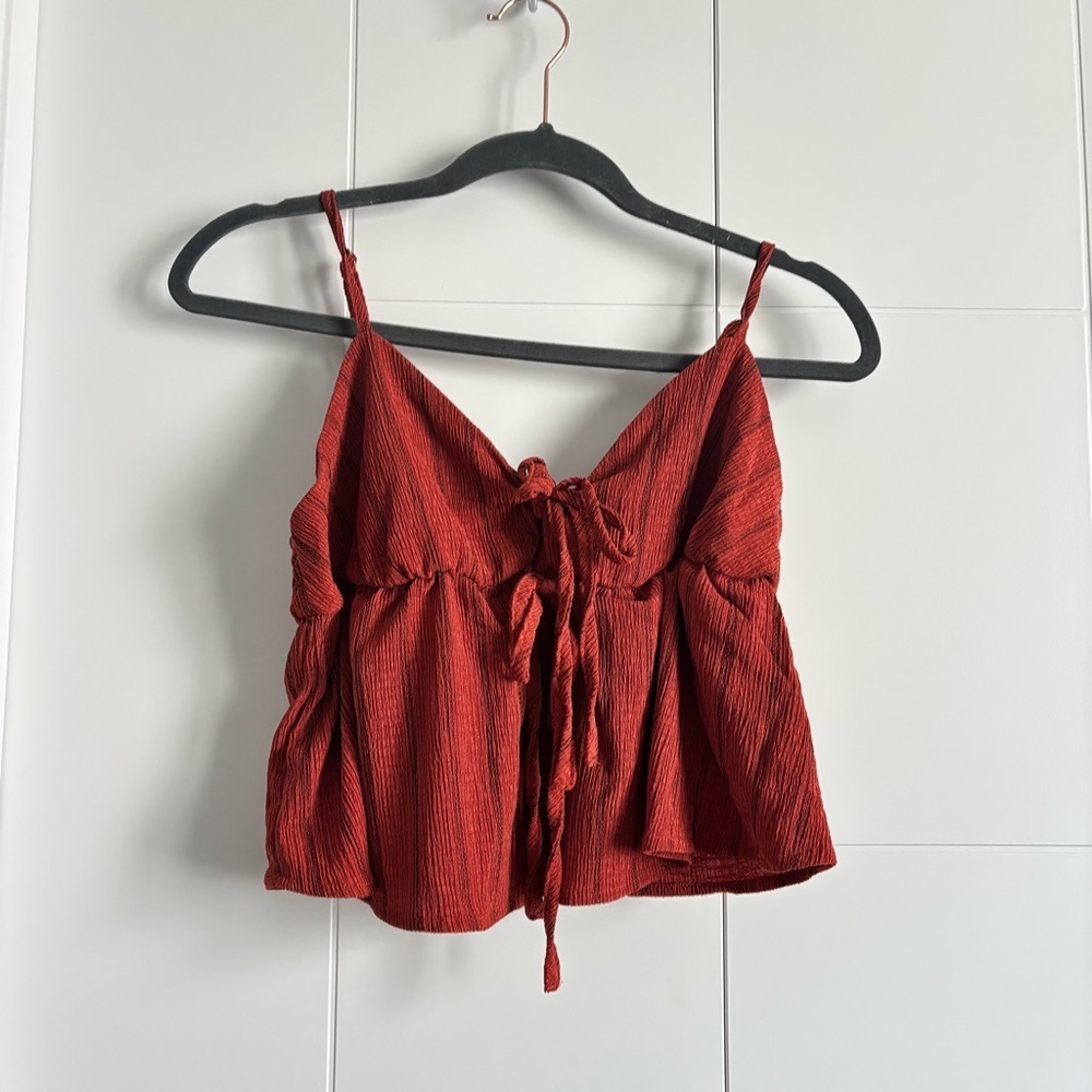 3/$25 Women's Red Tie Front Peplum Tank Top